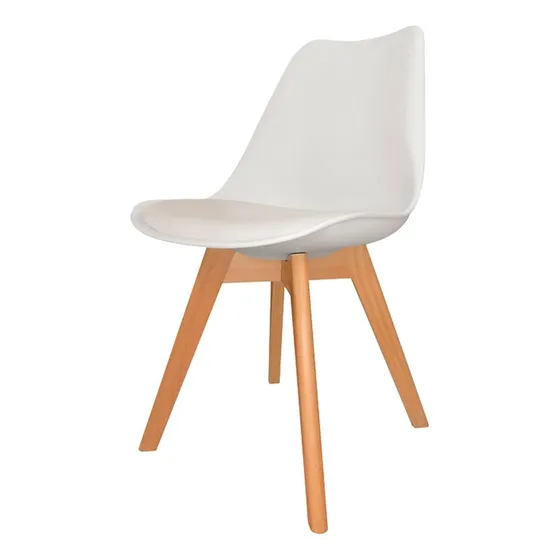 Silla Comedor Tulip Diseño Nordico Patas Madera Y Almohadon Color de la estructura de la silla Blanco Raitot