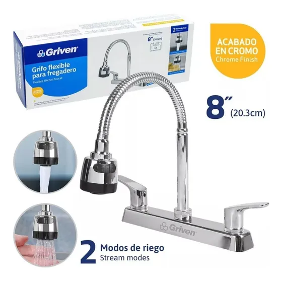 Llave Grifería Fregadero Cuello Flexible Griven