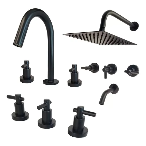 Juego Grifería Baño Prato Black Ducha Lavatorio Bidet La Toscana Cierre Ceramico Negro Completo Mezcladora