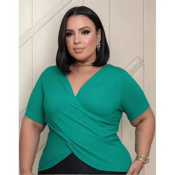 Blusa Feminina Plus Size Decote V Moda Verão