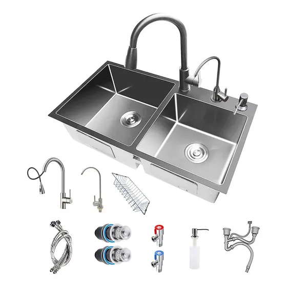 Fregadero De Cocina Tarja Doble Acero Inoxidable Bokoptyr-8045-sh Organizador 80*45*22cm Aplicación De Múltiples Escenarios Plateado Resistente Al Aceite Y La Suciedad