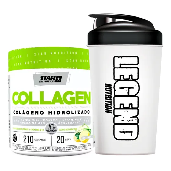 Colageno Hydrolizado X210 Gr. Suplemento Sabor Limón - Star Nutrition + Vaso Shaker Legend