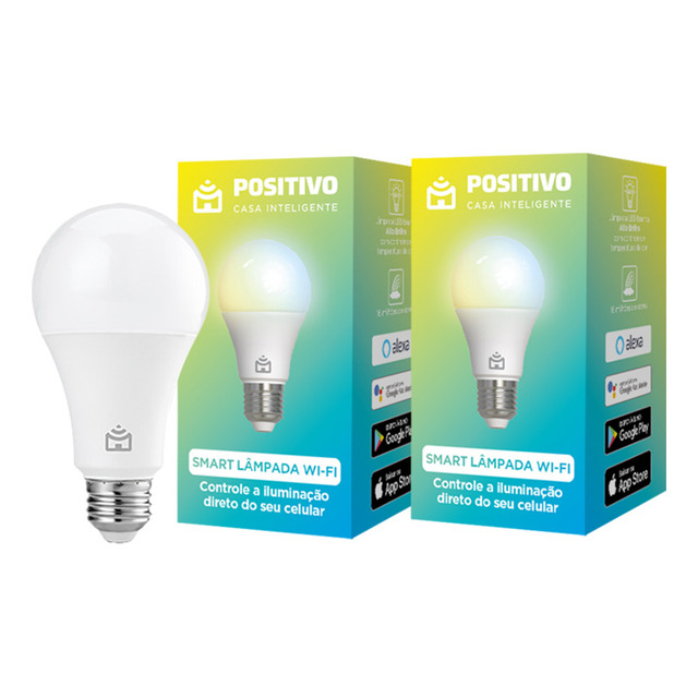 Kit 2 Lâmpadas Smart Wi-fi Positivo Casa Inteligente 9w Bivolt, Compatível Com Alexa E Goo...