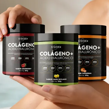 3 Colágeno Variados + Ácido Hialuronico Pele Linda Sabor Tangerina Cranbery Limão