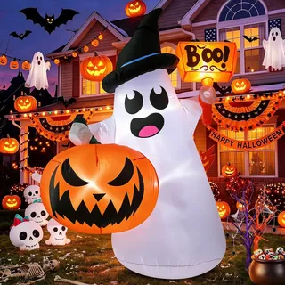 1.5m Fantasma Halloween Inflable Decoración Calabaza Y Led Blanco