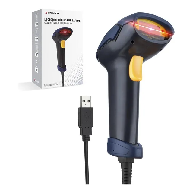 Lector de Códigos de Barras Láser USB, Universal para Punto de Venta (POS) o Almacén. Escáner de Códigos EAN, UPC, ISBN y más, Compatible con Smartphones y Tablets vía USB-OTG (no incluido)