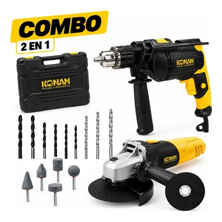 Kit De Herramientas Taladro 750W + Amoladora 720W Konan Con Maletin Combo Completo