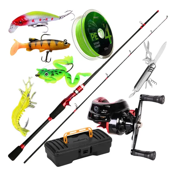 Carretilha De Pesca Anticabeleira Vara De Carbono Anzol Kit