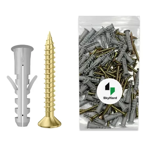 Tarugo Con Tope Py N°6 Para Ladrillo Común + Tornillo Fix 4,5x35mm | Combo Fijaciones De Uso Domestico Y Profesional | Bolsa Skyhard Por 100 Unidades