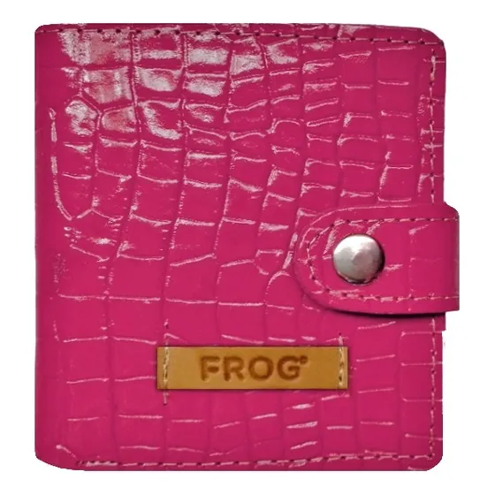 Billetera Pocket De Cuero Croco Frog Fucsia Croco