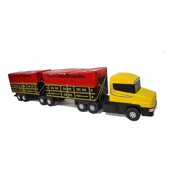Bi Trem Plástico E Madeira Com Lona 2 Vagões  110cm Bitrem