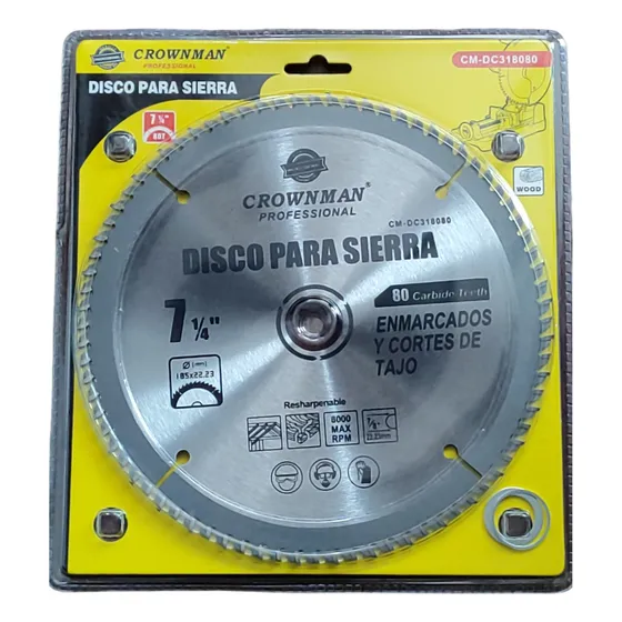 Disco Sierra Para Madera 7 1/4 (85 Mm) 80 Dientes 8000 Rpm Color Metal