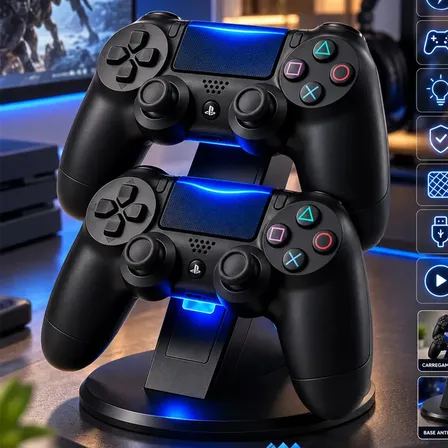 Suporte Base Carregador Controles Compatível com Playstation PS4 Base De Carregamento Gamer Ps4 Estação Indicador Inteligente Compatível V1 V2 Pro E Slim Base Antiderrapante - Marca Voreon