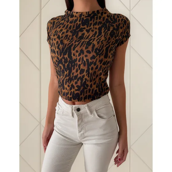 Remera Mujer Algodon Con Lycra Manga Corta Animal Print.
