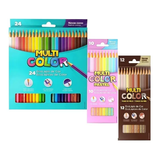 Lápis Cor 24 Cores 12 Tons De Pele 10 Tons Pastel Multicolor