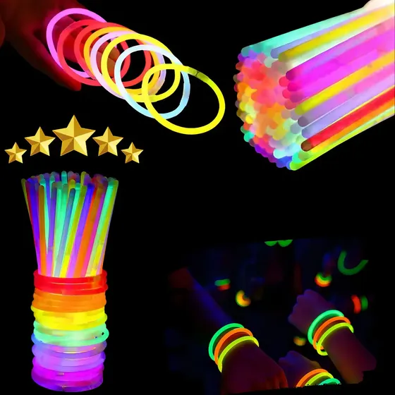 Kit 100 Pulseiras Neon Balada Brilho Fluorescente Festa