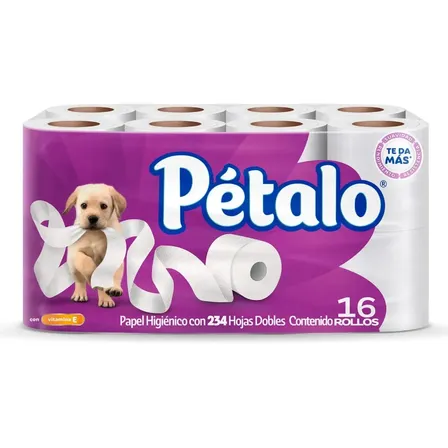 Papel Higiénico Pétalo con Vitamina E 234 Hojas Dobles 16 Rollos