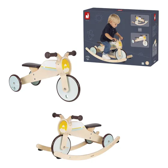 Triciclo de equilibrio 2 en 1 Janod para niños, color marrón claro