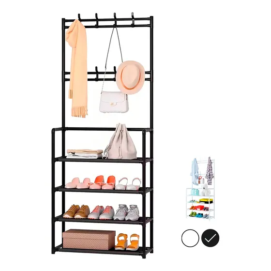 Organizador Multifuncional Rack Zapatero Perchero 4 Niveles Color Negro