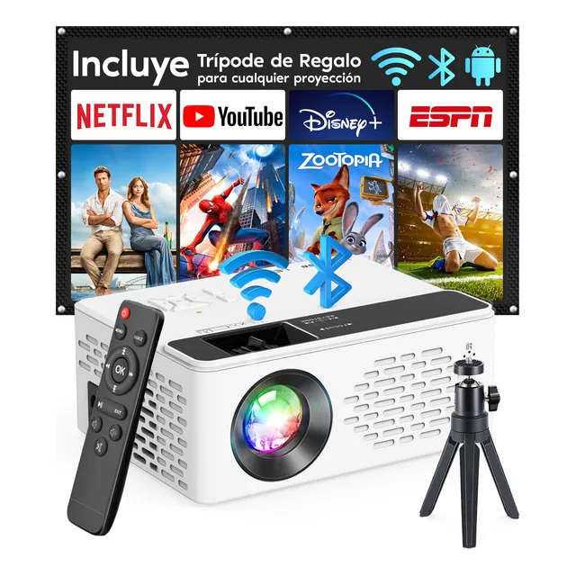 Proyector Led Android V08 Smart Wifi Bt 8000lm Con Trípode