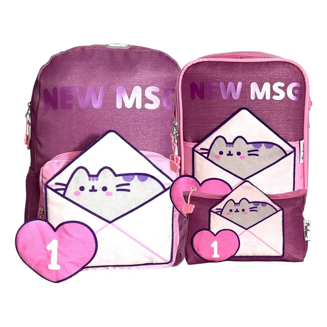 Kit Mochila Pusheen Lonchera Lapicera Primaria Original Rosa Rosa