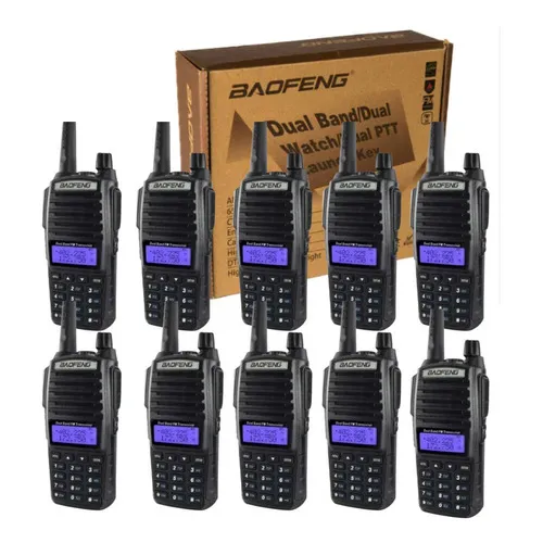 Kit 10 Rádio Comunicador Walk Talk Baofeng Dual Band Uv-82