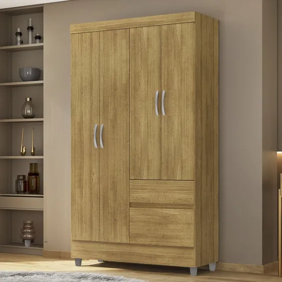 Guarda Roupa Solteiro 103cm 4 Portas Mayra Nature V02 - Mpoz