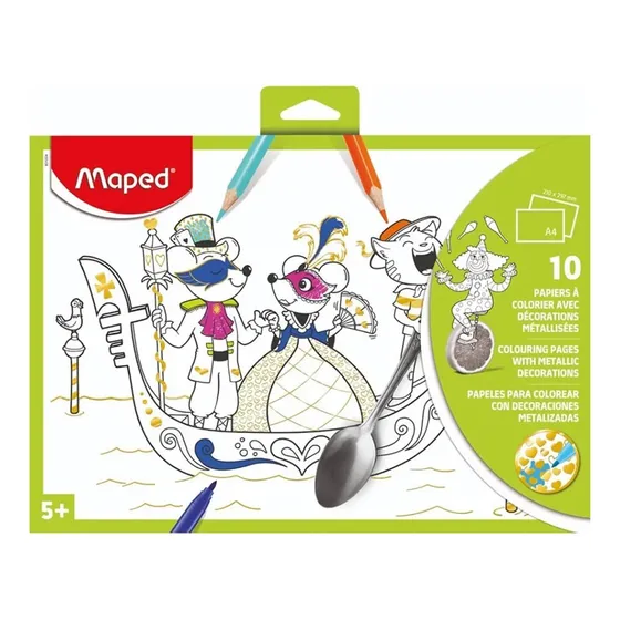 Set Pack Dibujos Metalizados Para Colorear Maped X 10 Hojas