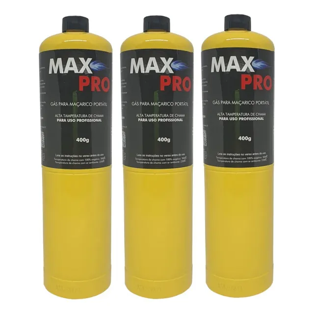 Kit 3 Refil Cilindro Gás Mapp Pro 400g P/ Maçarico Portatil 