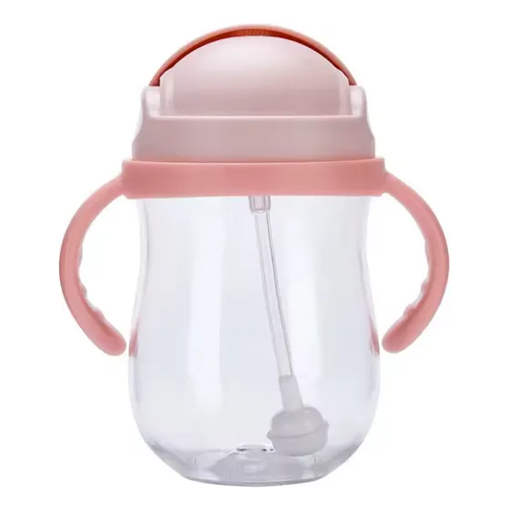 Vaso pitillo entrenador antiderrame bebe con tapa 10 onzas color rosado