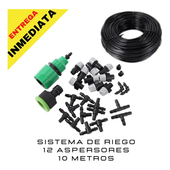 Kit Sistema De Riego 12 Aspersores Para Jardin 10 Metros