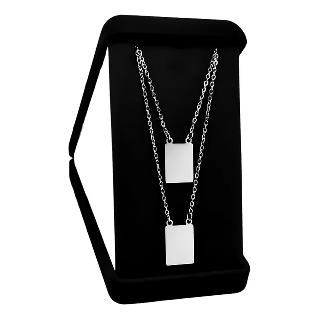 Escapulário Liso Retangular Em Aço Inox Original Prata