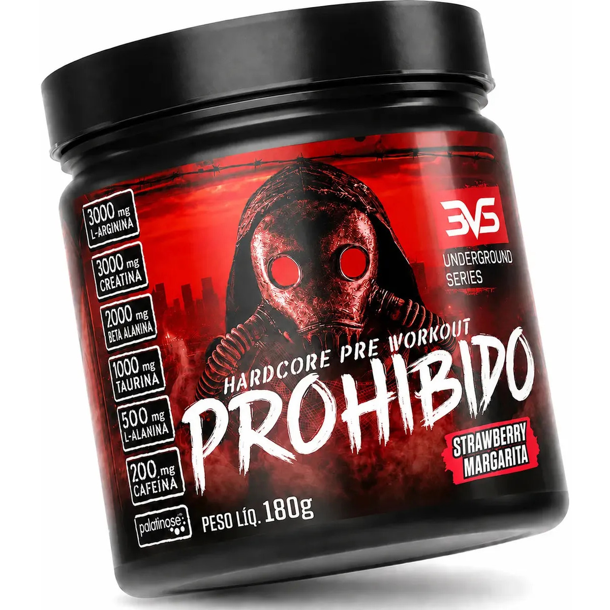 Prohibido Pré Treino 180g - Sabor: Morango - Fórmula Exclusiva Com Creatina, Beta Alanina, Taurina, Cafeína, Arginina, L-tirosina, Palatinose E L-alanina