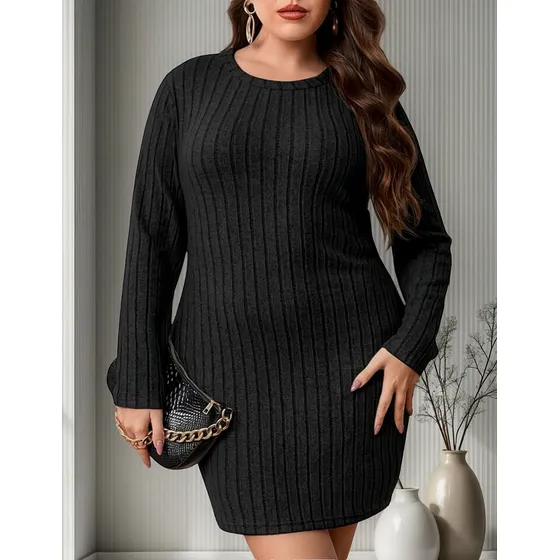 Vestido Ajustado Canalé Manga Larga - Plus Size Talla 4xl