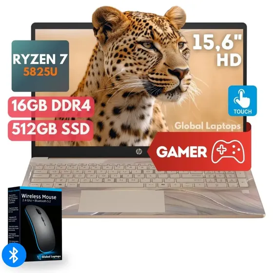 HP Ryzen 7 5825u 16 GB de RAM Ddr4 512 GB Ssd Pantalla táctil 15,6 HD 1366 X 768 Amd Radeon Graphics Windows 11 Laptop 15-fc0724 Con Regalo