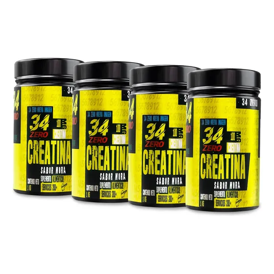Suplemento Creatina Monohidratada 34 Zero 1 Kg C/u 4 Piezas Sabor Moras