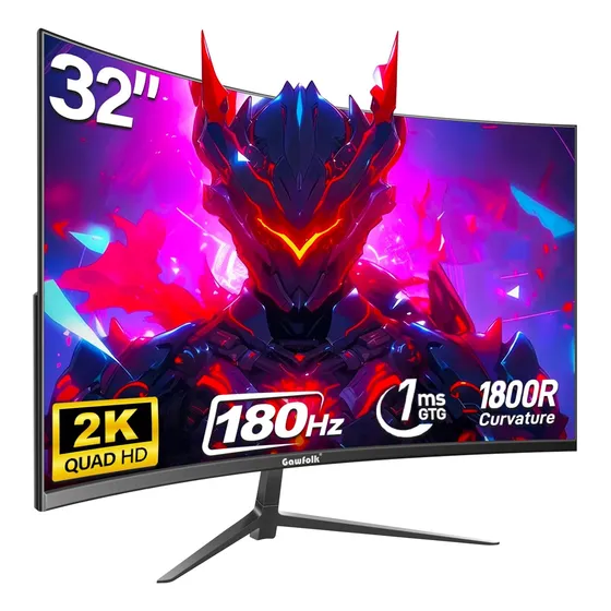 Gawfolk 32inch 2k Curved Gaming Monitor 180hz Hdmi/dp 1800r