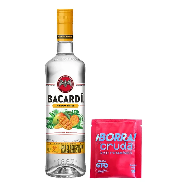 Ron Bacardi Mango 750ml + Bebida En Polvo Borra Cruda 10gr