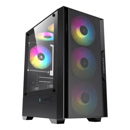 Gabinete Gamer Acegeek Stratus Mesh Preto Mid-Tower com Lateral de Vidro