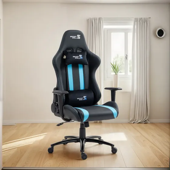 Silla Gamer Secret Skill Negro Azul Reclinable Soporte 180kg