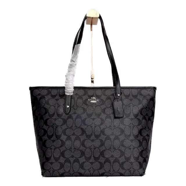 Bolsa Coach Dama City Tote Dark Brown Con Botón Acabado De L