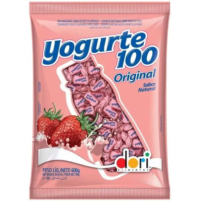 Kit 10 Pacotes Bala Mastigável Yogurte 100 Original 600g 
