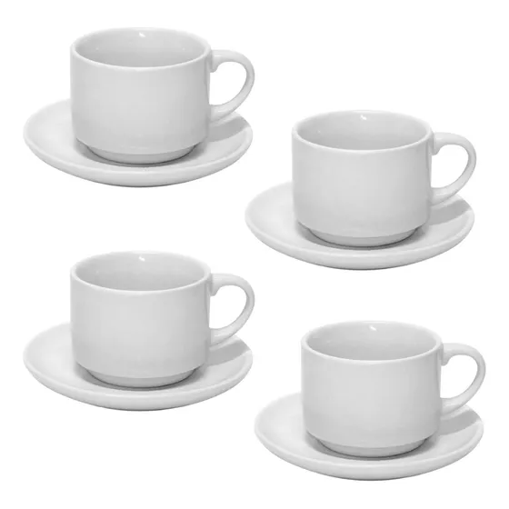 Jogo 4 Xicaras Cafe Cha Com Pires 170ml Porcelana