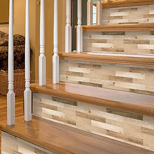  Stickers Para Escaleras, Madera Falsa, 14 Pcs, 39.37 X7.09 