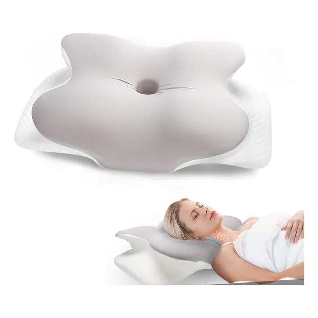 Almohada Meeyoga NP2024 Ortopedica Cervical Cuello Soporte Memory Foam Gel Color Gris