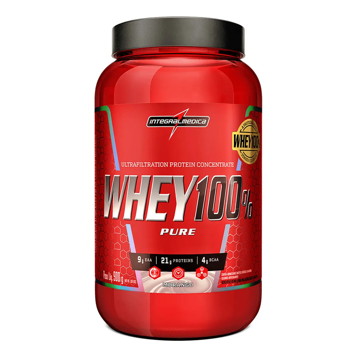 Whey 100% Pure Morango 900g Pote Whey 100% Pure Morango 900g Pote