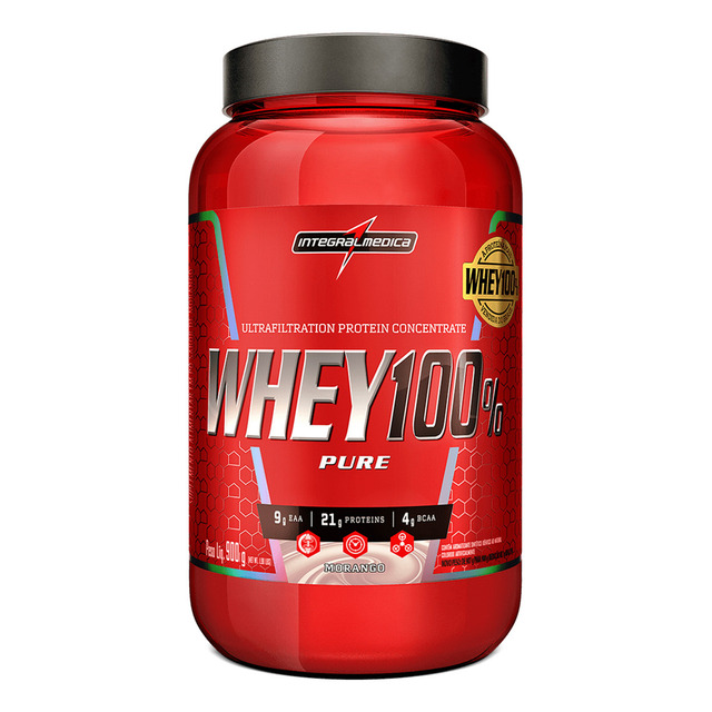 Whey 100% Pure Morango 900g Pote - Bcaas E Energia Para Melhor Desempenho Nos Exercícios Whey 100% Pure Morango 900g Pote - Bcaas E Energia Para Melhor Desempenho Nos Exercícios