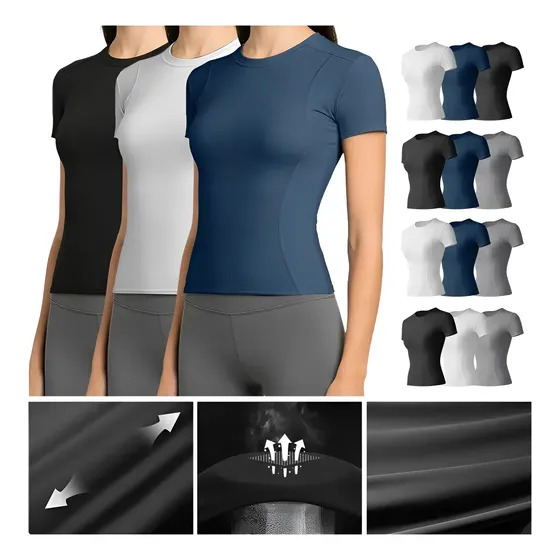 3pcs Playera Ropa Deportiva Mujer Blusa Secado Rápido