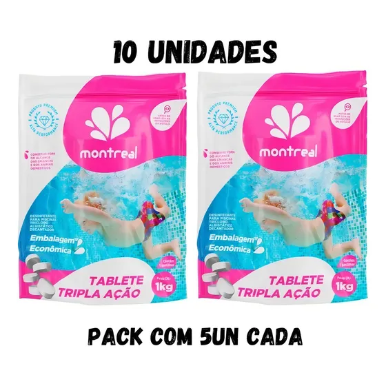 Kit Tripla Ação P/ Piscina 10 Pastilhas Tabletes Cloro 200g