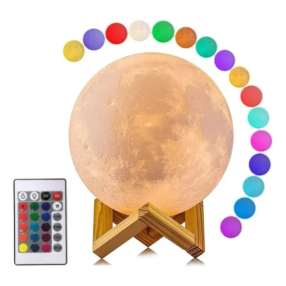 Lámpara Luna 3d Colores Velador De Escritorio Mesa De Noche